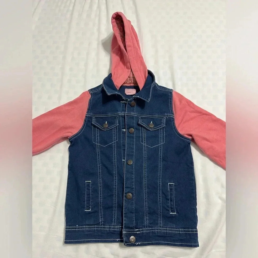 Lucky Penny Denim Jean Jacket With Floral Lined Hood(Size 12) - Picture 2 of 7